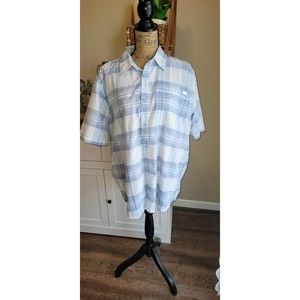 Wrangler Mens Sz Large Blue Plaid Button Down Shirt Logo